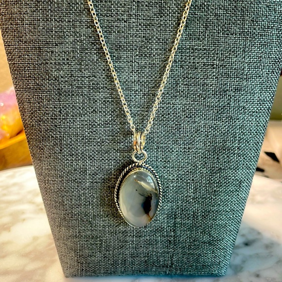 77gems Jewelry - Moss agate gemstone necklace in 20” in silver plated